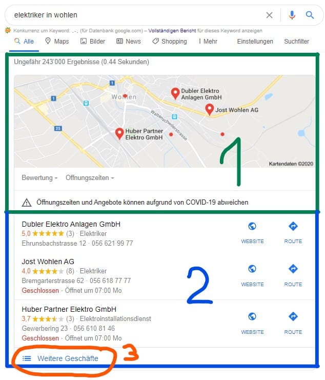 Bild der Resultate für Suchanfrage bei Google